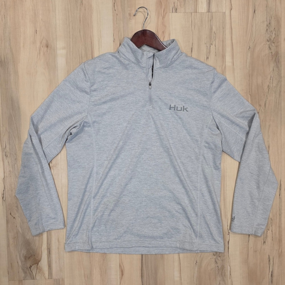 Huk Pursuit Mens 1/4 Zip Pullover Gray Heather Performance Fishing Shirt L
